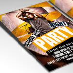 A customizable flyer template designed for nightlife events, showcasing bold, modern typography and a dynamic color palette of blues and magentas that evokes a sense of vibrant fun and excitement.