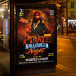 An inviting and attention-grabbing invitation template, ready for personalization for a "Pirate Halloween Party," promising an unforgettable night of scares, costumes, and festive fun.