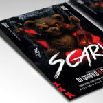 A customizable flyer template designed for scary events, showcasing bold, gothic typography and a chilling color palette of oranges and blacks that evokes a sense of fear and suspense.