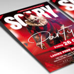 A customizable flyer template designed for scary events, showcasing bold, gothic typography and a chilling color palette of oranges and blacks that evokes a sense of fear and suspense.
