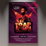 A Trap King flyer template featuring a stylish figure with gold chains and a flashy car, set against a dark club background with subtle light effects, conveying a high-energy and exciting atmosphere.