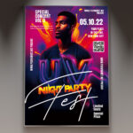 A UV Party flyer template featuring a vibrant, energetic crowd with glowing lights, set against a dark club background with subtle light effects, conveying a high-energy and exciting atmosphere.