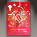 A Women Party flyer template featuring a stylish high heel and a sparkling cocktail, set against an elegant, modern background with subtle light effects, conveying a sophisticated and glamorous atmosphere.