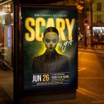 An inviting and attention-grabbing invitation template, ready for personalization for a "Club Scary Night" event, promising an unforgettable night of music, intense scares, and adrenaline-pumping club action.