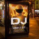 An inviting and attention-grabbing invitation template, ready for personalization for a "DJ Event," promising an unforgettable night of electrifying beats, dancing, and a lively crowd.