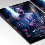 A customizable party flyer designed for a major Halloween celebration, showcasing bold, horror-style typography and a festive color palette of deep orange, purple, and black that evokes a sense of vibrant, scary fun.