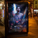 An inviting and attention-grabbing invitation template, ready for personalization for a "Halloween Event Party," promising an unforgettable night of music, dancing, costumes, and thrilling entertainment.