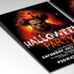 A customizable bar event flyer designed for a Halloween celebration, showcasing bold, yet elegant typography and a color palette of deep orange, black, and gold that evokes a sense of festive and mature fun.