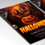 A customizable party flyer designed for a major Halloween celebration, showcasing bold, horror-style typography and a festive color palette of deep orange, purple, and black that evokes a sense of vibrant, scary fun.