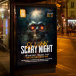 An inviting and attention-grabbing invitation template, ready for personalization for a "Scary Night," promising an unforgettable event of music, extreme scares, and adrenaline-pumping entertainment.