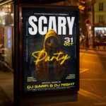 An inviting and attention-grabbing invitation template, ready for personalization for a "Scary Party," promising an unforgettable event of music, extreme scares, and high-adrenaline entertainment.