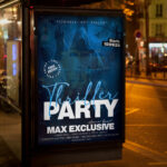 An inviting and attention-grabbing invitation template, ready for personalization for a "Thriller Party Night," promising an unforgettable event of music, suspenseful excitement, and intense dancing.